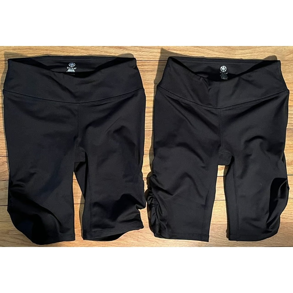 New Lot of 2 Black Giam Ruched Leg Knee Length Athletic Exercise Shorts Women XS
